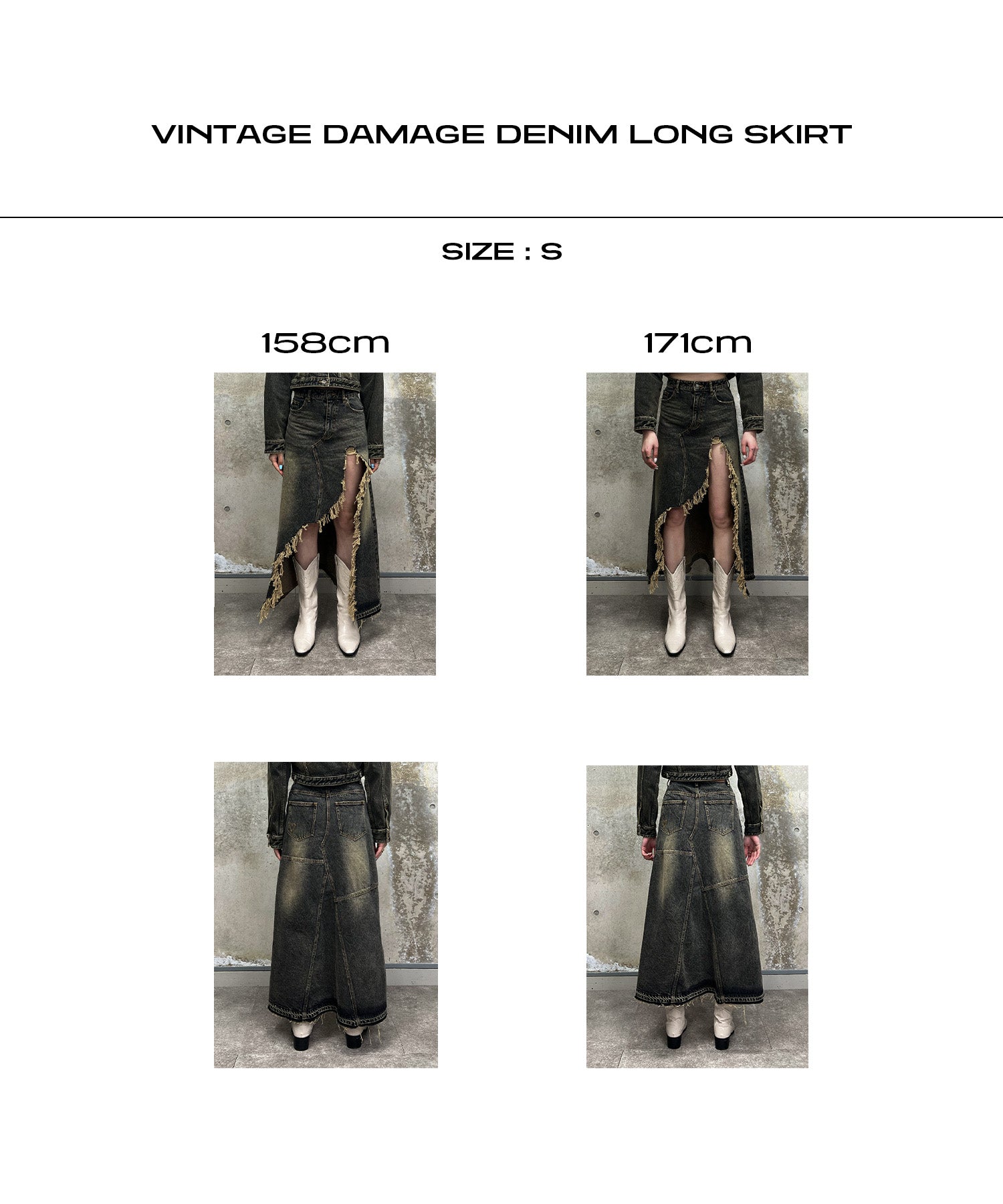 Vintage damage denim long skirt