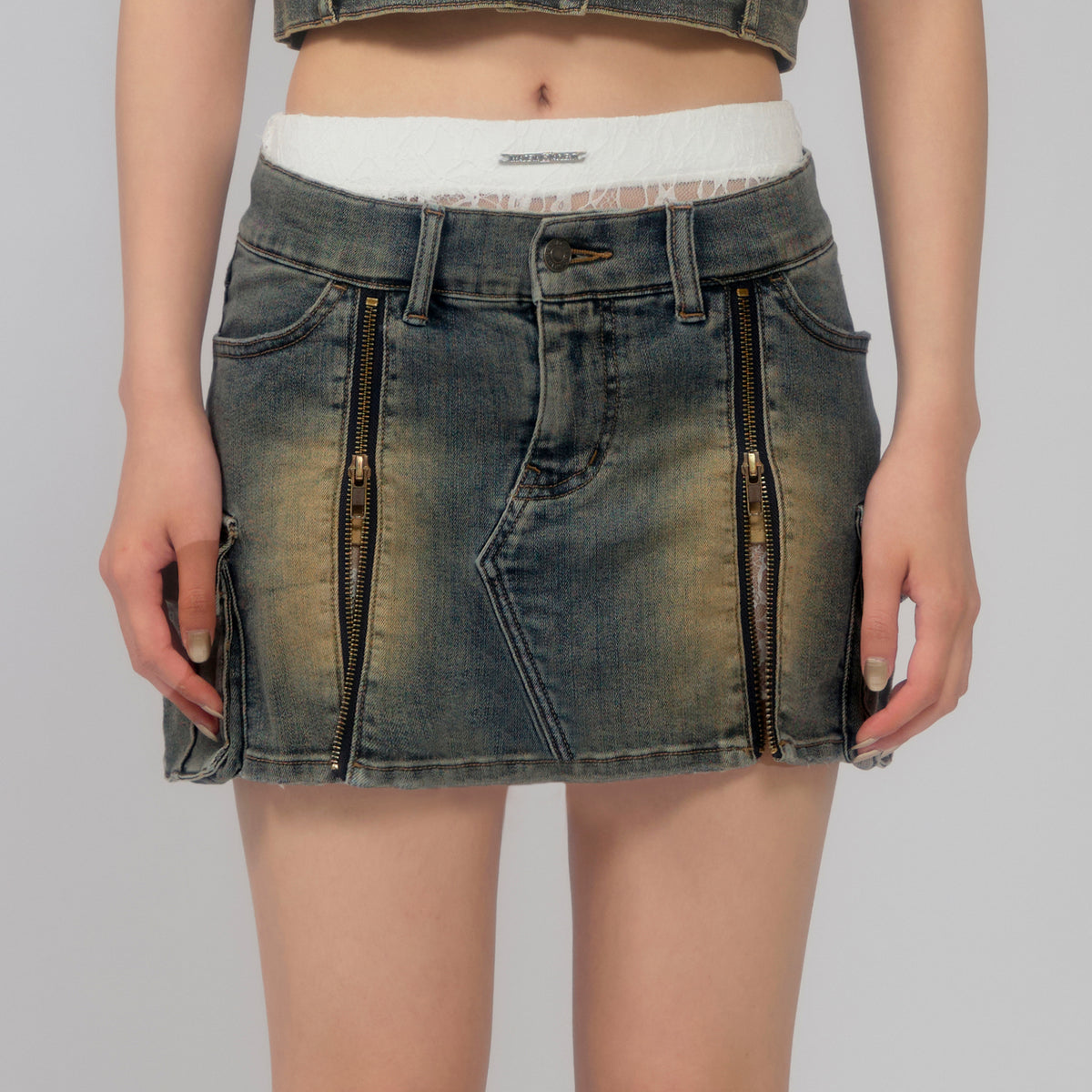 スカート ACLENT Zip slit denim mini skirt ジップスリットデニムミニスカート｜ACLENT（アクレント）