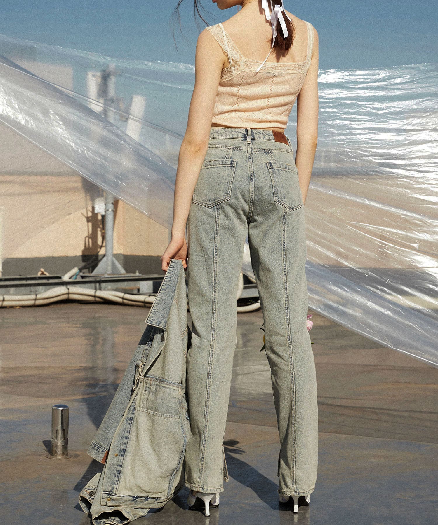 定番大人気ACLENT アクレント Switching slit wash jeans デニム/ジーンズ