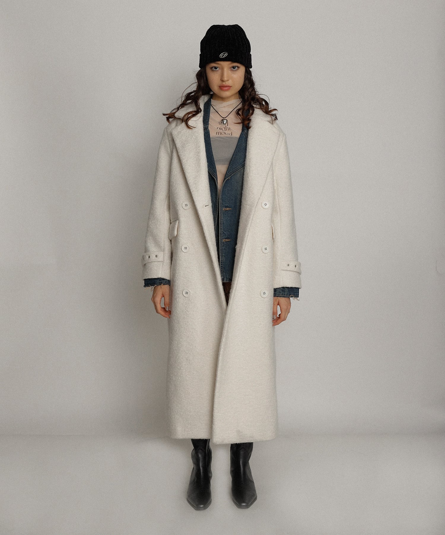 Stand collar curly long coat