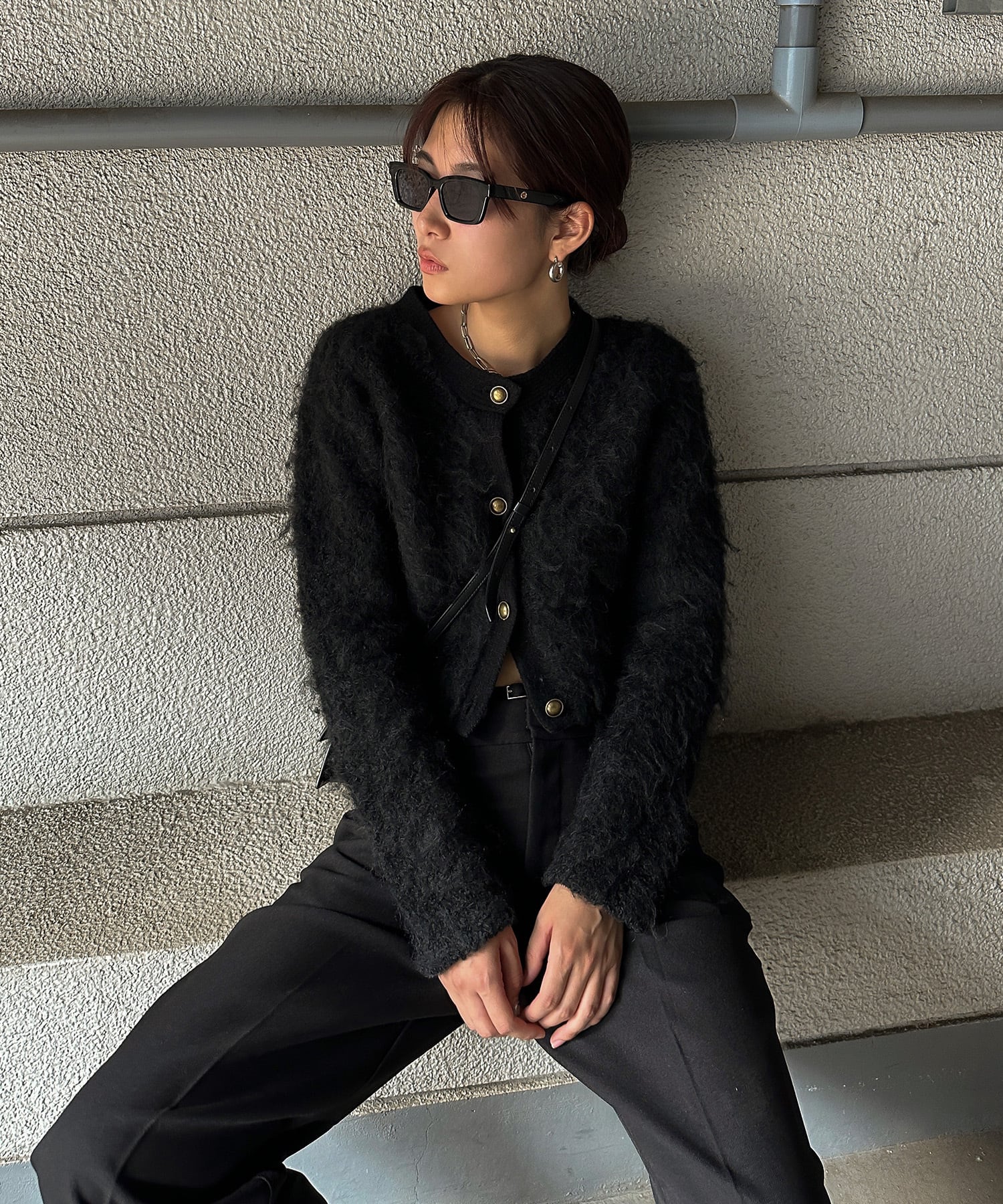 Bicolor compact fur cardigan