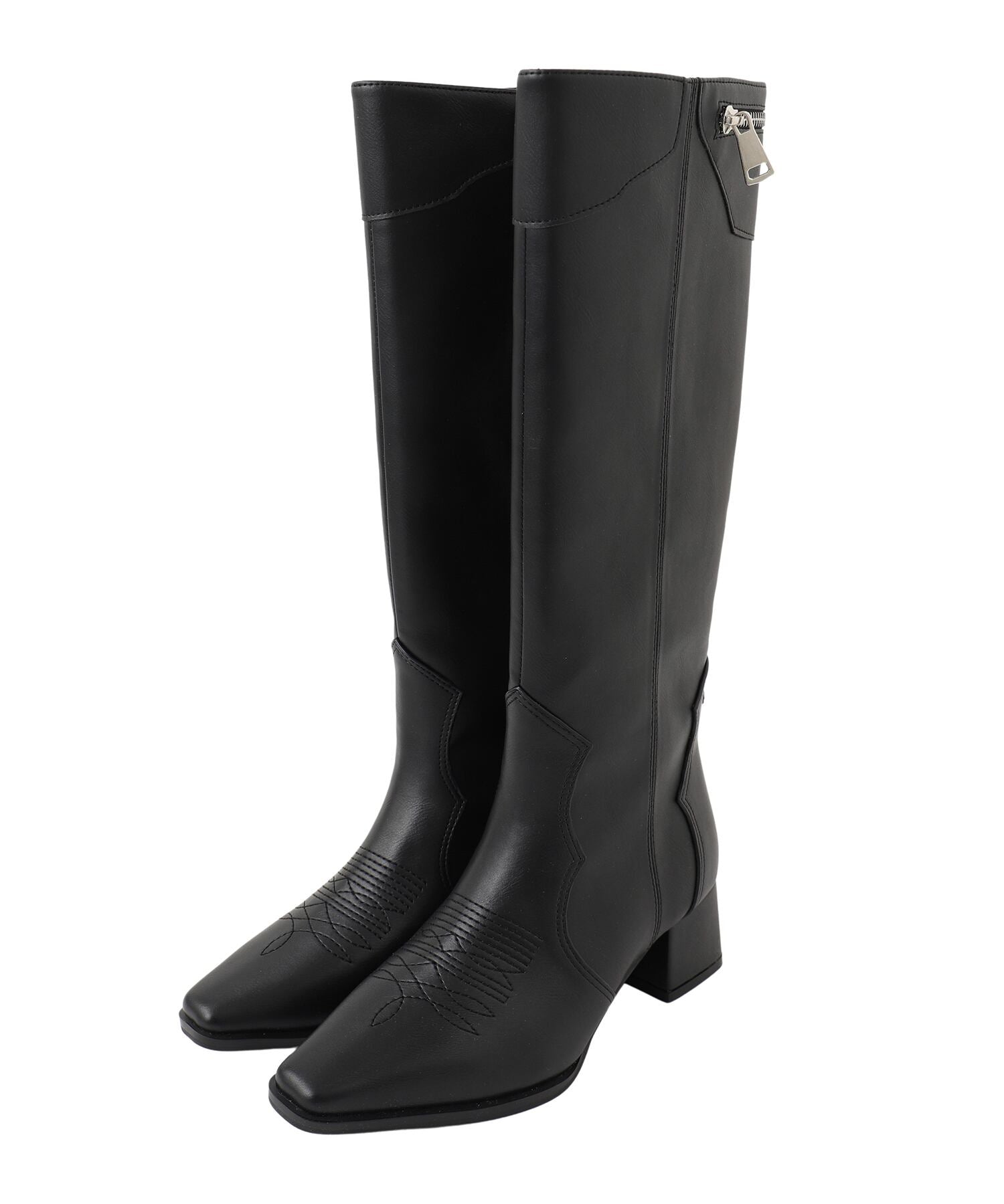 Calf zip western long boots